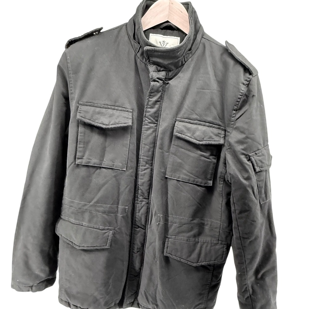 WENYEN Men's Black Utility Jacket Faux Fur Lined Winter Warm Size L